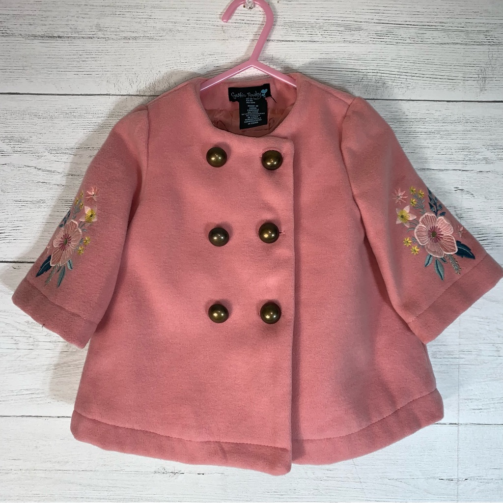 Cynthia Rowley Floral Embroidered Pink Pea Coat 18 Months Baby Girl